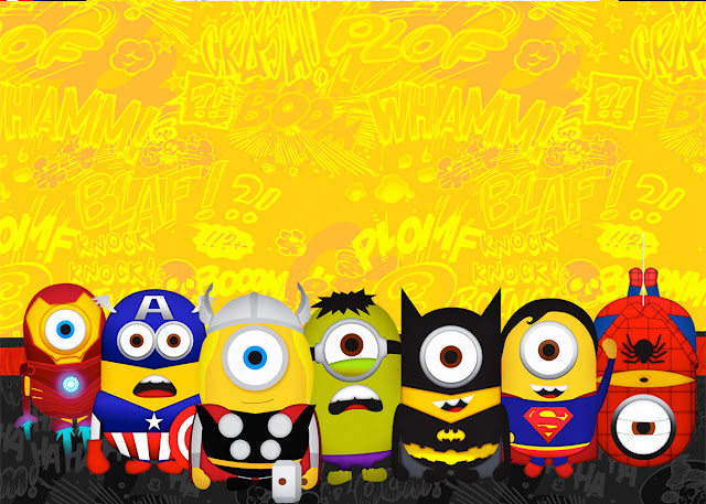 Minions Superheroes Free Printable Invitations, Labels or Cards.