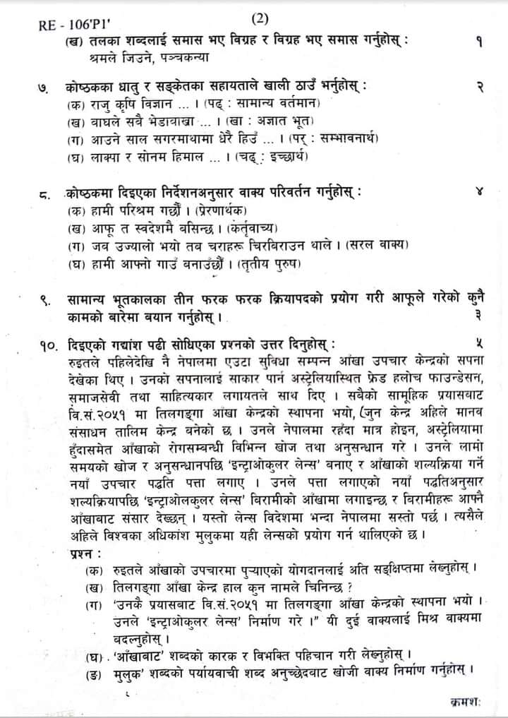 SEE Nepali Board Exam Question Paper Set | Province 1 Koshi