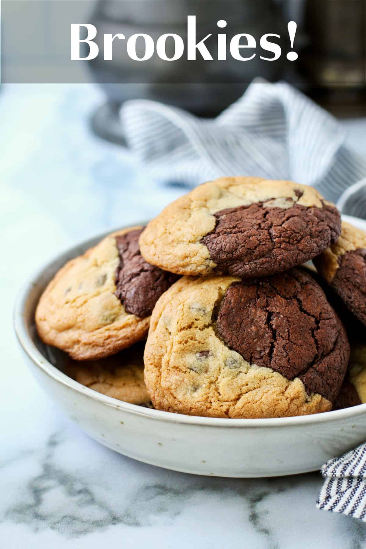 Half Brownie and Chocolate Chip Cookies in a bowl.