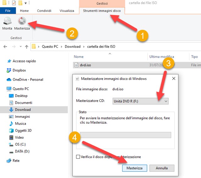 masterizzare i file ISO con Windows