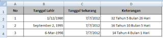 Rumus Excel untuk Menghitung Umur ( Tahun, Bulan dan Hari )