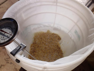 Bucket mashing with thermometer