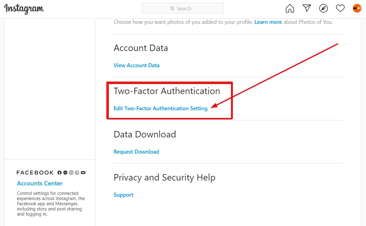 2-factor authentication Instagram for security