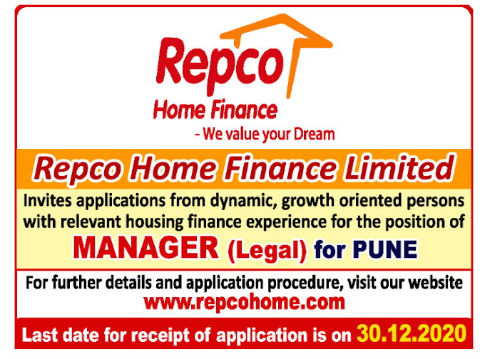 Manager (Legal) at REPCO, Pune - last date 30/12/2020
