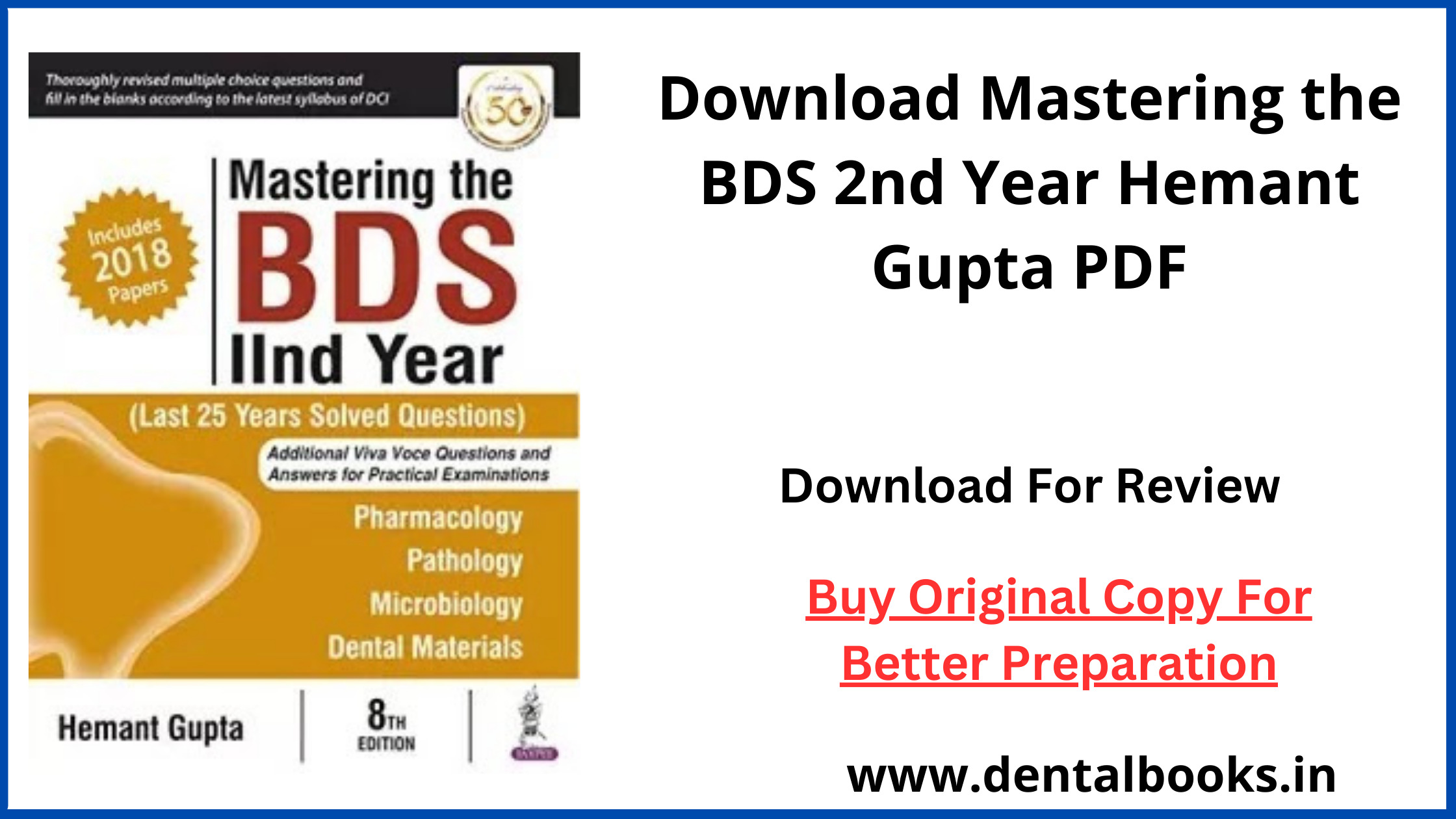 Download Mastering the BDS 2nd Year Hemant Gupta PDF