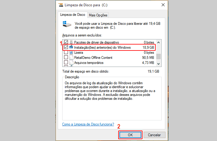 Limpeza de disco Windows 10
