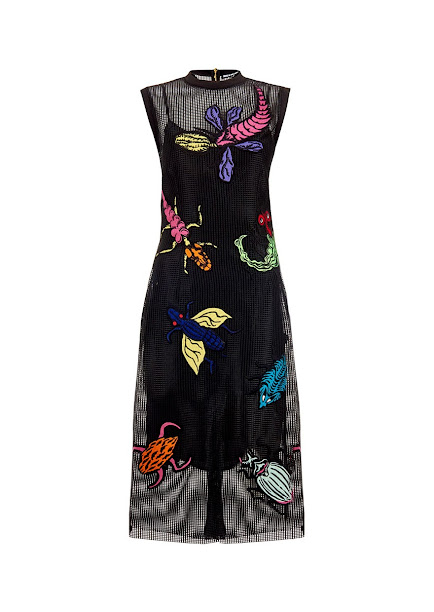 BUG EMBROIDERED MESH MIDI DRESS 