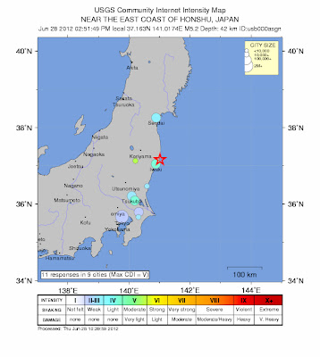 Sismo de 5,2 grados Noreste de Japón 28 de Junio 2012