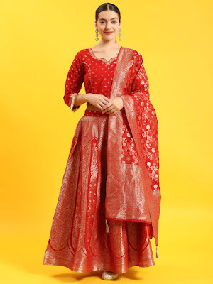 red embroidered top skirt dupatta