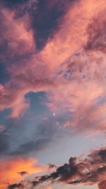 Moon, Clouds, Sky, Sunset, Dawn