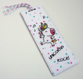 Handmade bookmark featuring dancing unicorn (using Unicorns rock stamps from Your Next Stamp)