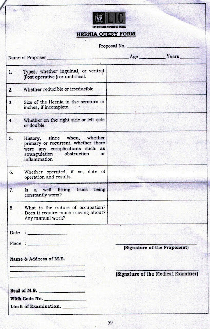 Hernia Questionnaire - LIC Medical test forms -