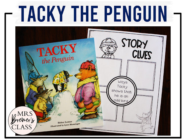 Tacky the Penguin book activities unit with literacy printables, reading companion activities, lesson ideas, and a craft for winter in Kindergarten and First Grade