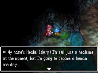 Ragnar meets Healie inside the Auld Well, a dungeon in Dragon Quest IV. Healie joins Ragnar as a temporary party member for his chapter.