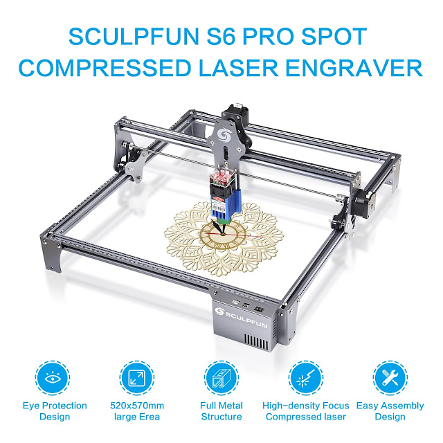 New SCULPFUN S6 Pro Laser Engraving Machine LD+FAC Spot Compression Ultra-thin Focus Wood Acrylic Laser Cutter High Precision 410x420mm Carving Area Full-metal Structure Quick Assembly Design