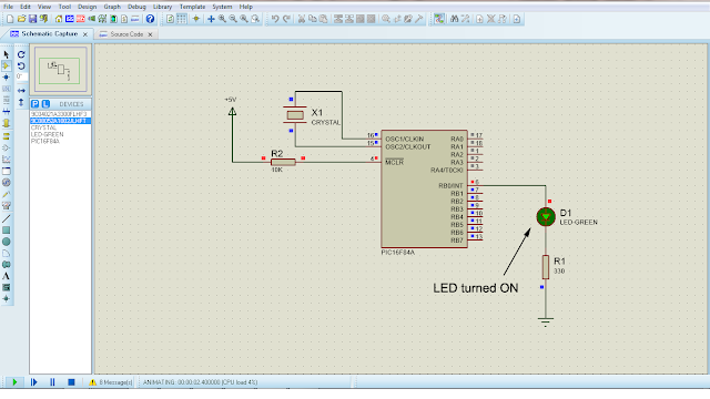 Microcontroller with single LED Project in Proteus