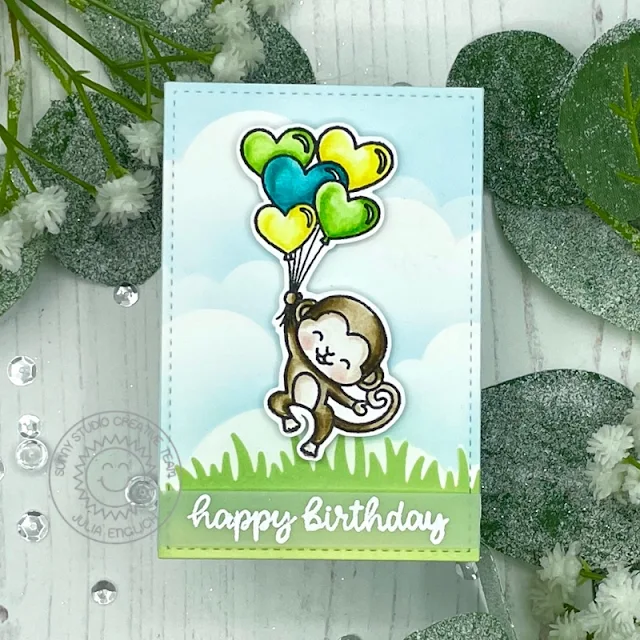 Sunny Studio Stamps: Gift Card Pocket Dies Love Monkey Inside Greetings Birthday Card by Julia Englich