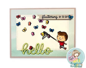 Sunny Studio Stamps: Spring Showers Hello Word Die Customer Card by Tanna LoHouse