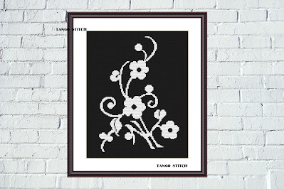 Simple white flower cross stitch hand embroidery pattern - Tango Stitch