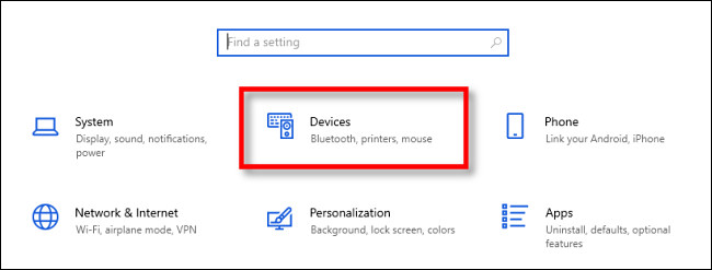 في إعدادات Windows 10 ، انقر فوق "الأجهزة".