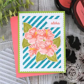 Sunny Studio Stamps: Hawaiian Hibiscus Frilly Frame Dies Fancy Frames Dies Hello Word Die Hello Card Aloha Card by Juliana Michaels and Angelica Conrad