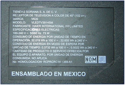 Datos Técnicos TV Mod. VLEDTV3914SM