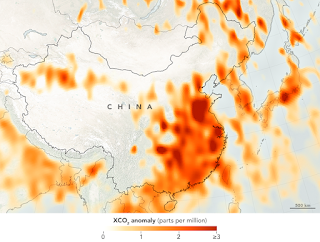 XCO₂ anomaly over China by NASA's Orbiting Carbon Observatory-2 (OCO-2), 2014-2016 - https://earthobservatory.nasa.gov/images/89117/satellite-detects-human-contribution-to-atmospheric-co2