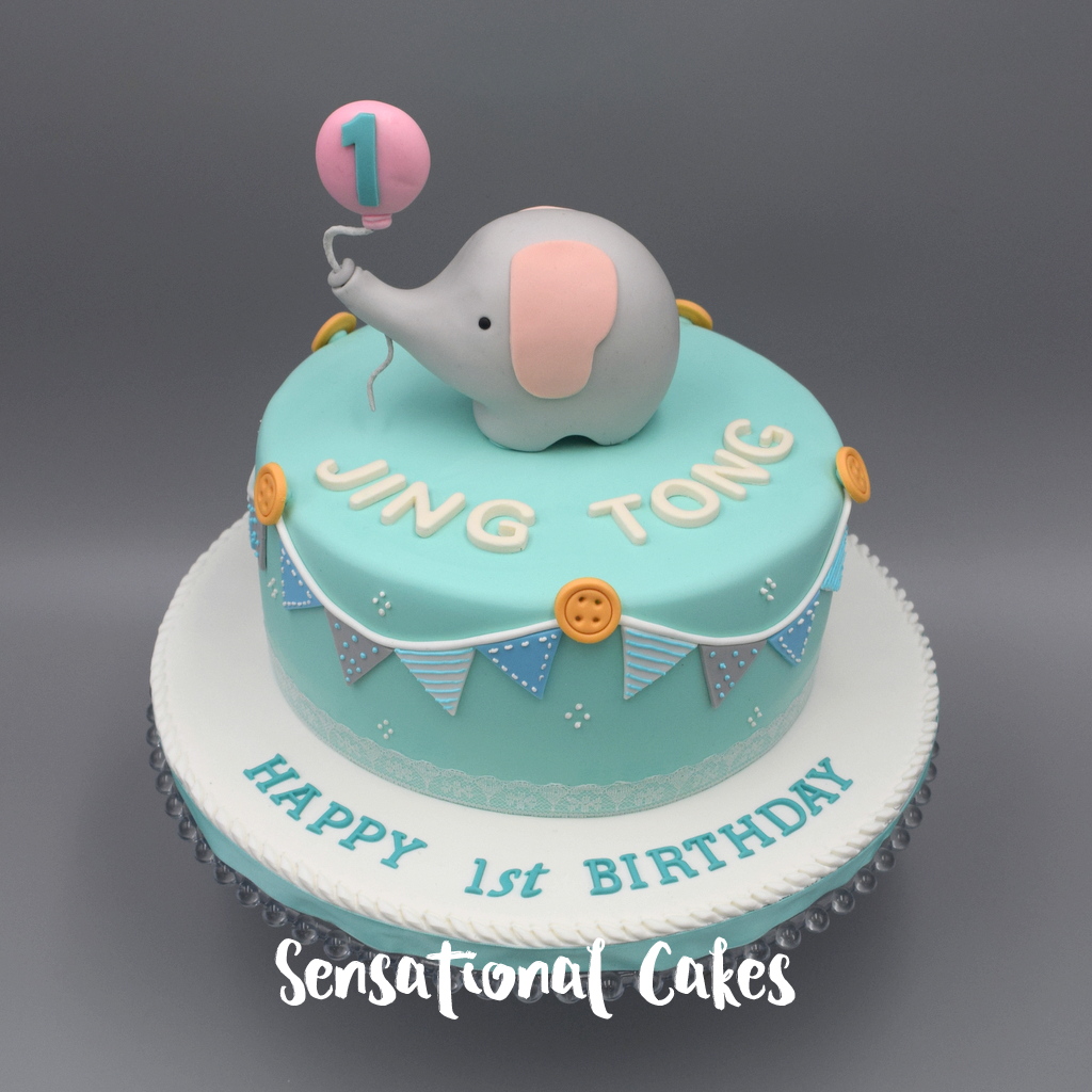 The Sensational Cakes Pastel Teal Baby Boy With Baby Elephant And