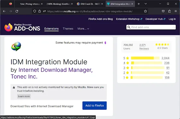 click on add to firefox to install idm cc in firefox