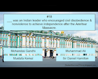 ___ was an Indian leader who encouraged civil disobedience & nonviolence to achieve independence after the Amritsar Massacre. Answer choices include: Mohandas Gandhi, Muhammad Ali, Mustafa Kemai, Sir Daniel Hamilton