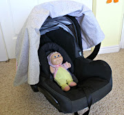 My son keeps putting his sister's dolls in the car seat, pretty cute. (car seat cover )