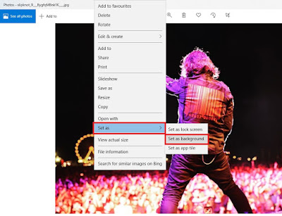 Jika sudah klik kanan pada gambar. Klik Set As lalu klik Set As Background.
