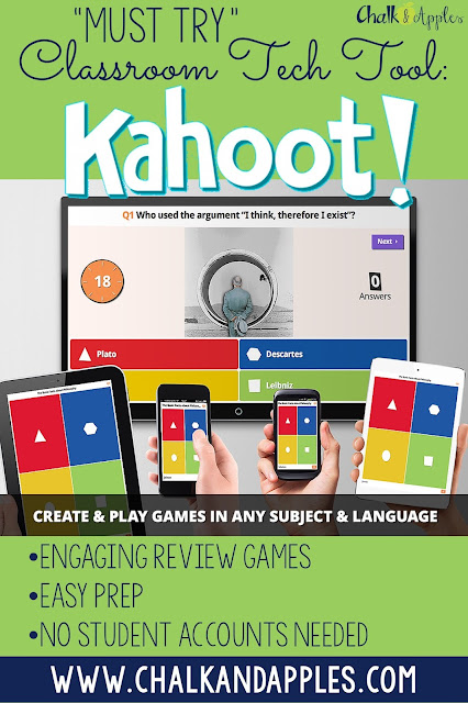 Must Try Classroom Tech: Kahoot makes learning fun with engaging review games in a trivia-style atmosphere! A student favorite! | www.chalkandapples.com