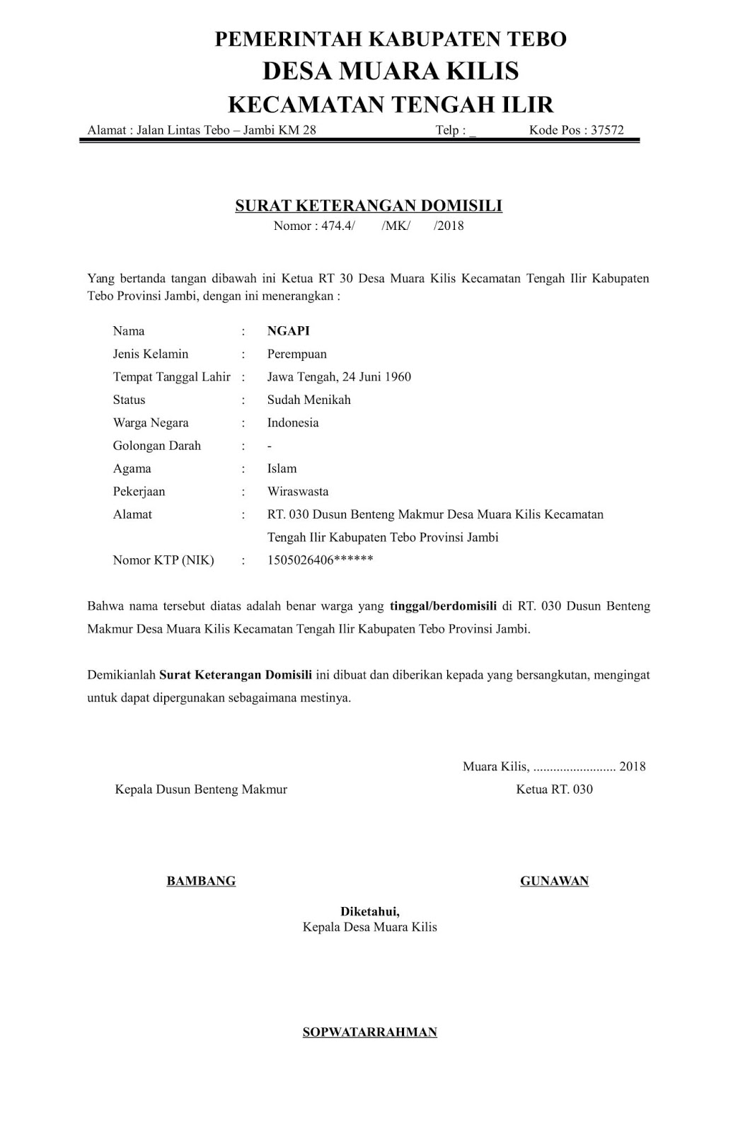 Contoh Surat Keterangan Domisili Doc - Sedang