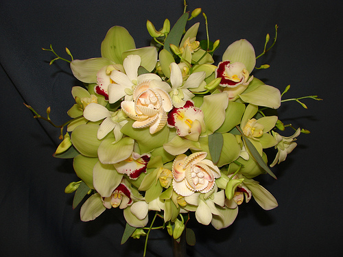 Green and white orchid wedding flower bouquets can add more naturalness