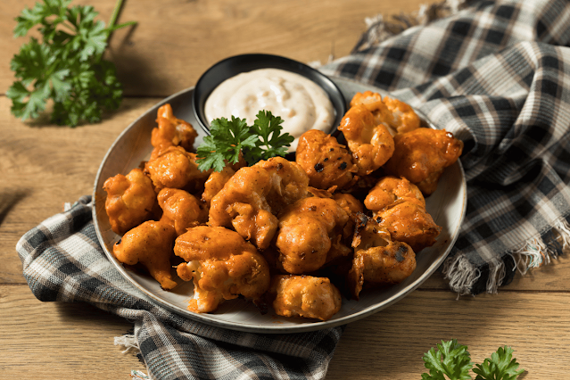 Homemade cauliflower buffalo wings.