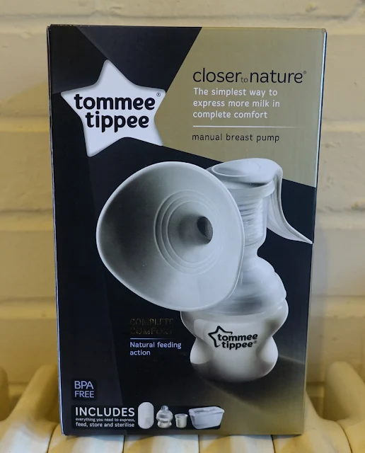 The packaging for the Tommee Tippee Manual Breast Pump
