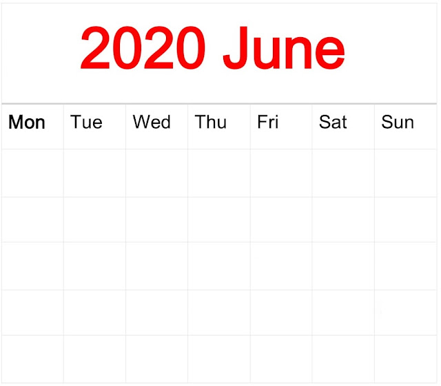  June 2020 Blank Calendar sheet 