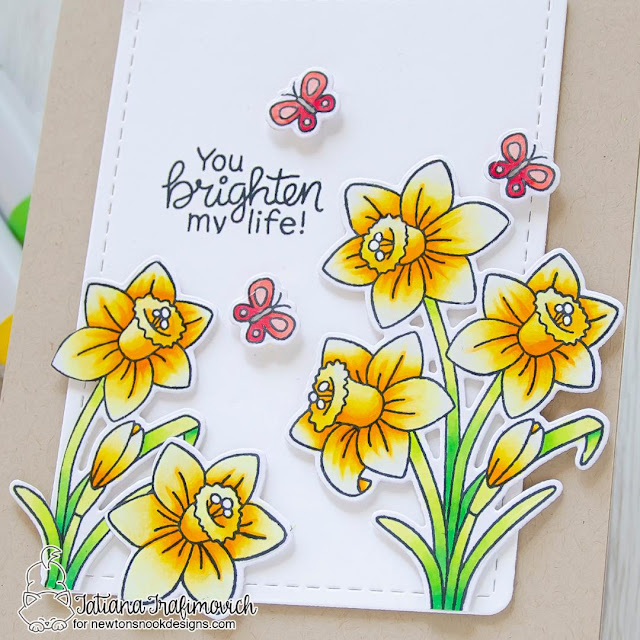 You Brighten My Life Daffodil Card by Tatiana Trafimovich | Daffodils Stamp Set and Frames & Flags Die Set by Newton's Nook Designs #newtonsnook