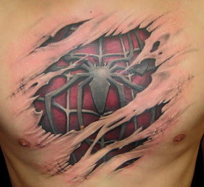 This wicked Spider-Man tattoo was made to look like the guy's skin is ripped