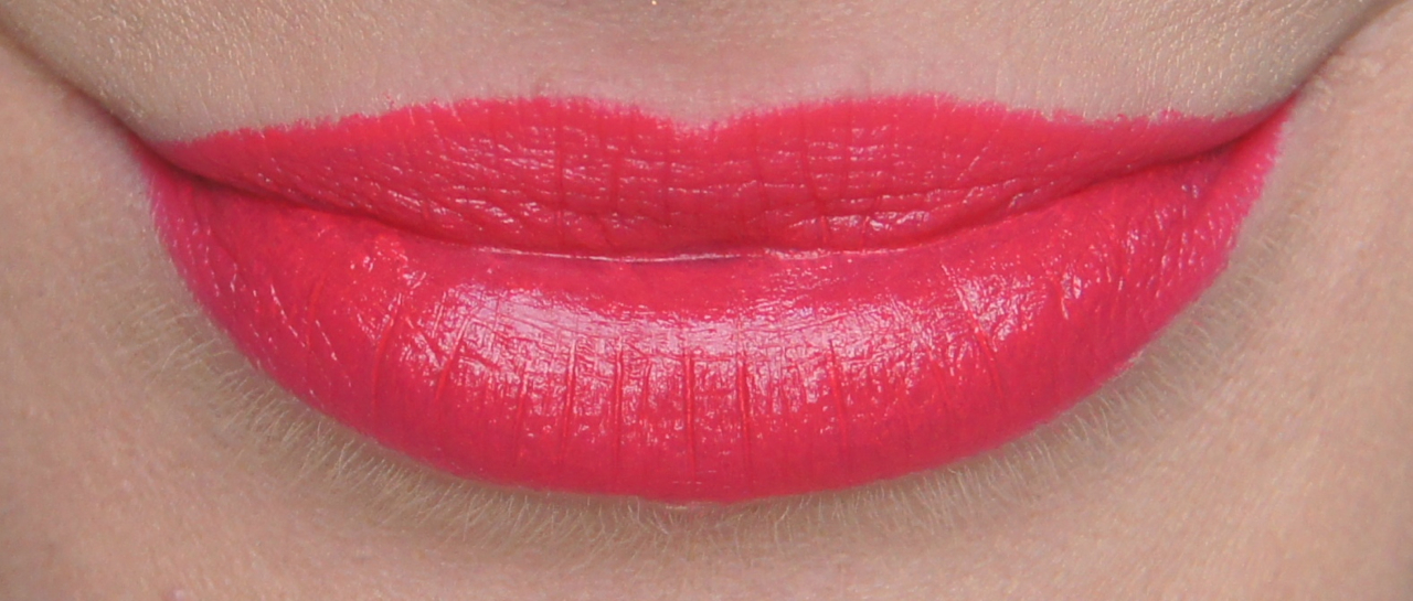 mac impassioned lustre lipstick swatch review bright coral pink