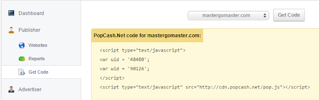 Pasang Kode Script PopCash