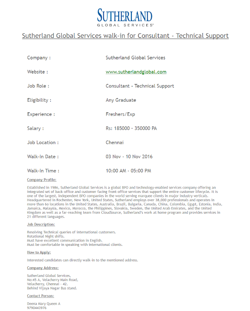 Sutherland Global Services walk-in