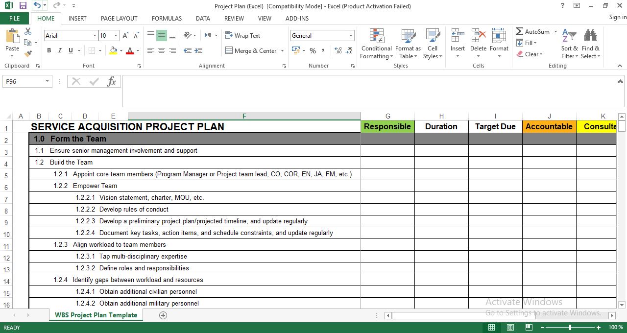 Wbs Project Plan Template In Excel