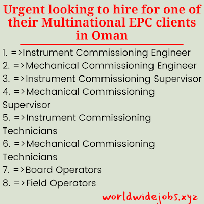 Urgent looking to hire for one of their Multinational EPC clients in Oman
