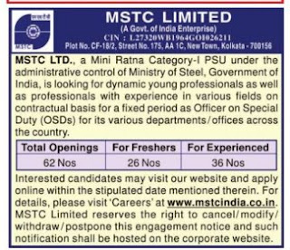 MSTC Limited Recruitment 2023 62 OSD Posts