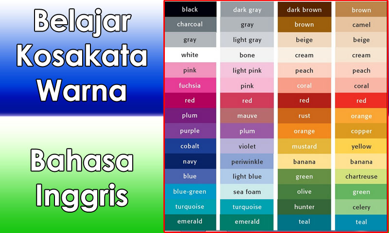 Kosakata Warna  dalam  Bahasa  Inggris  dan Artinya Lengkap 