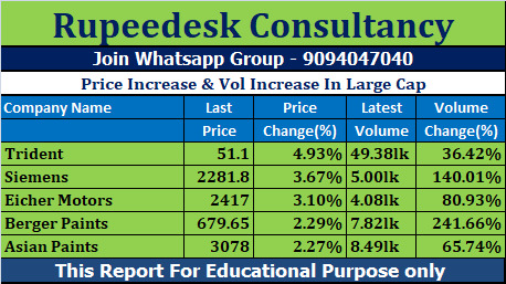 Price Increase & Vol Increase In Large Cap