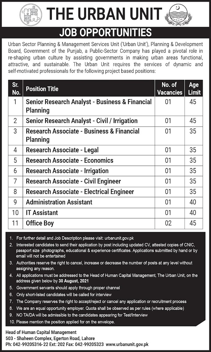 The Urban Unit Jobs for Engineers August |2021|