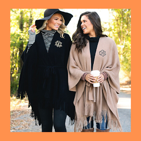 fall, monogram, poncho, wrap, black, camel, personalized, marleylilly